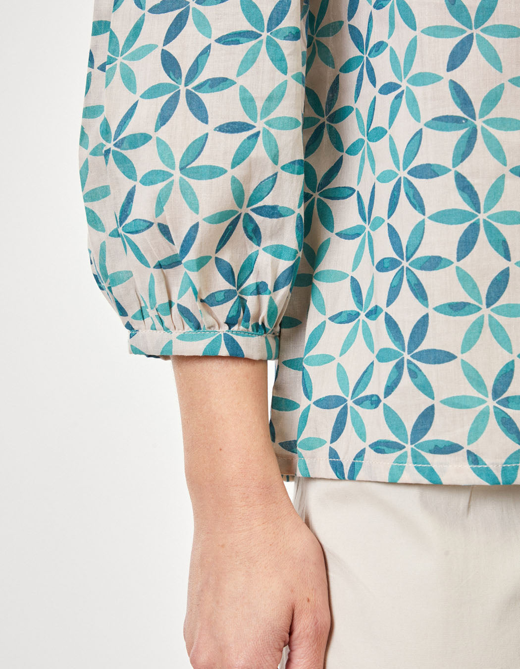 Blouse imprimée voile de coton bio col tunisien RENATA