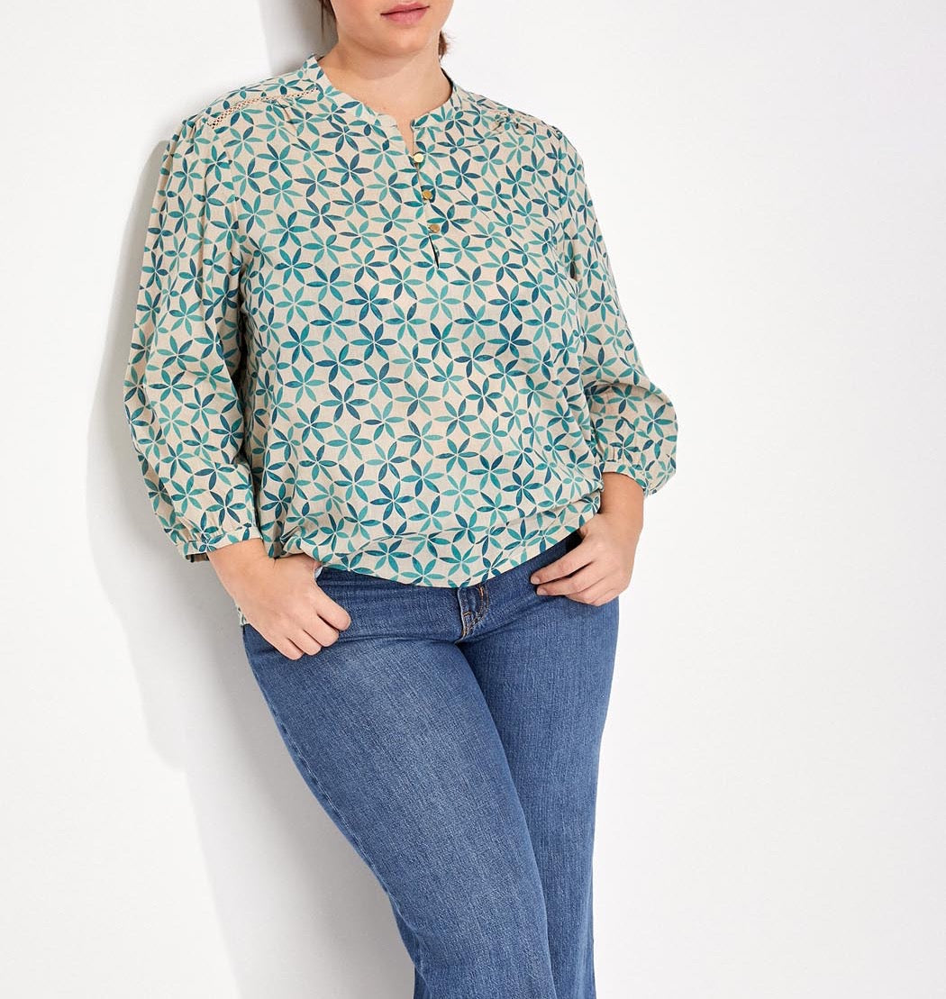 Blouse imprimée voile de coton bio col tunisien RENATA