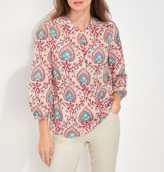 Blouse imprimée voile de coton bio col tunisien RENATA
