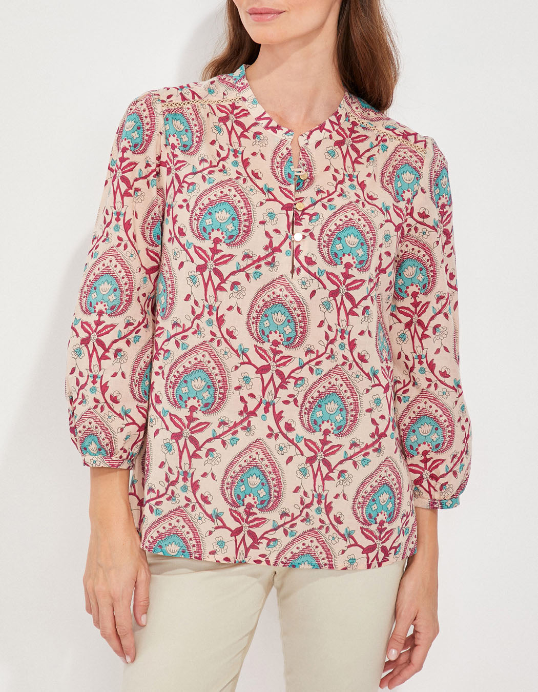 Blouse imprimée voile de coton bio col tunisien RENATA