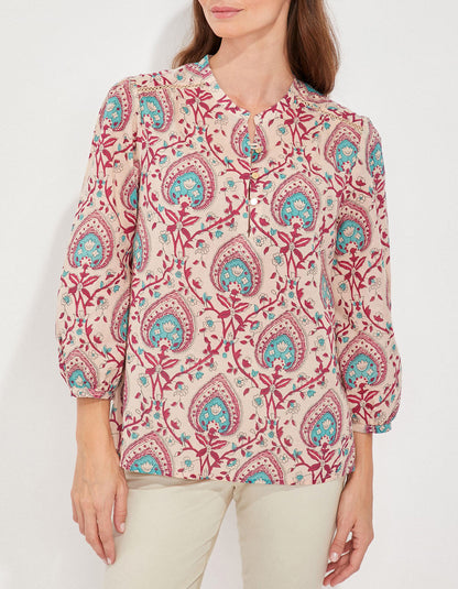 Blouse imprimée voile de coton bio col tunisien RENATA
