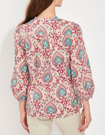 Blouse imprimée voile de coton bio col tunisien RENATA