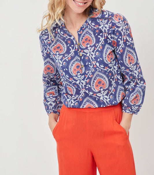 Blouse imprimée voile de coton bio col tunisien RENATA