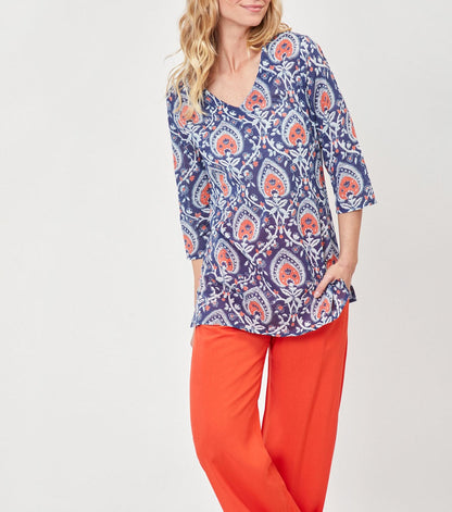 Blouse imprimée voile de coton bio col tunisien RENATA