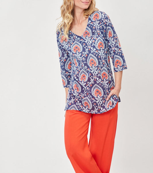 Blouse imprimée voile de coton bio col tunisien RENATA