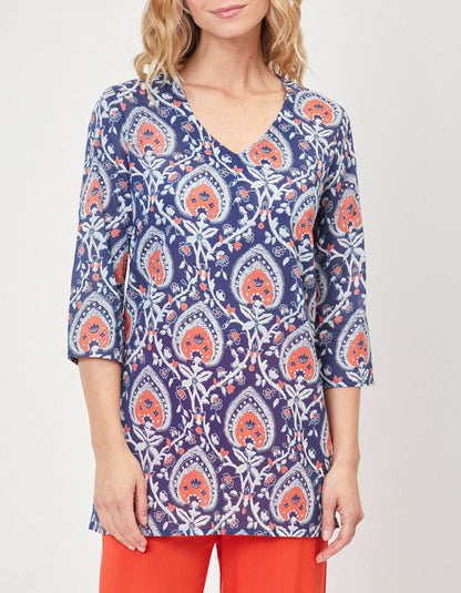 Blouse imprimée voile de coton bio col tunisien RENATA