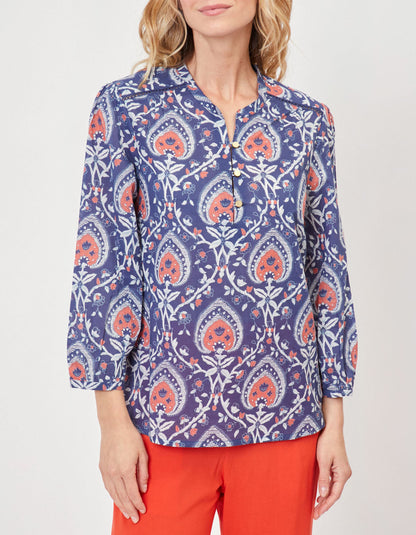 Blouse imprimée voile de coton bio col tunisien RENATA