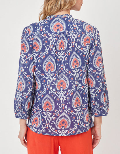 Blouse imprimée voile de coton bio col tunisien RENATA