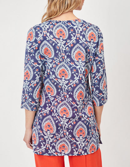 Blouse imprimée voile de coton bio col tunisien RENATA