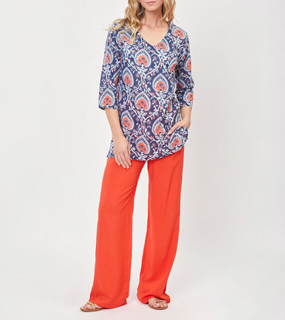 Blouse imprimée voile de coton bio col tunisien RENATA