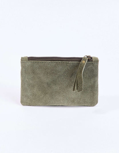 Petite pochette zippée en Suede de cuir YADAV