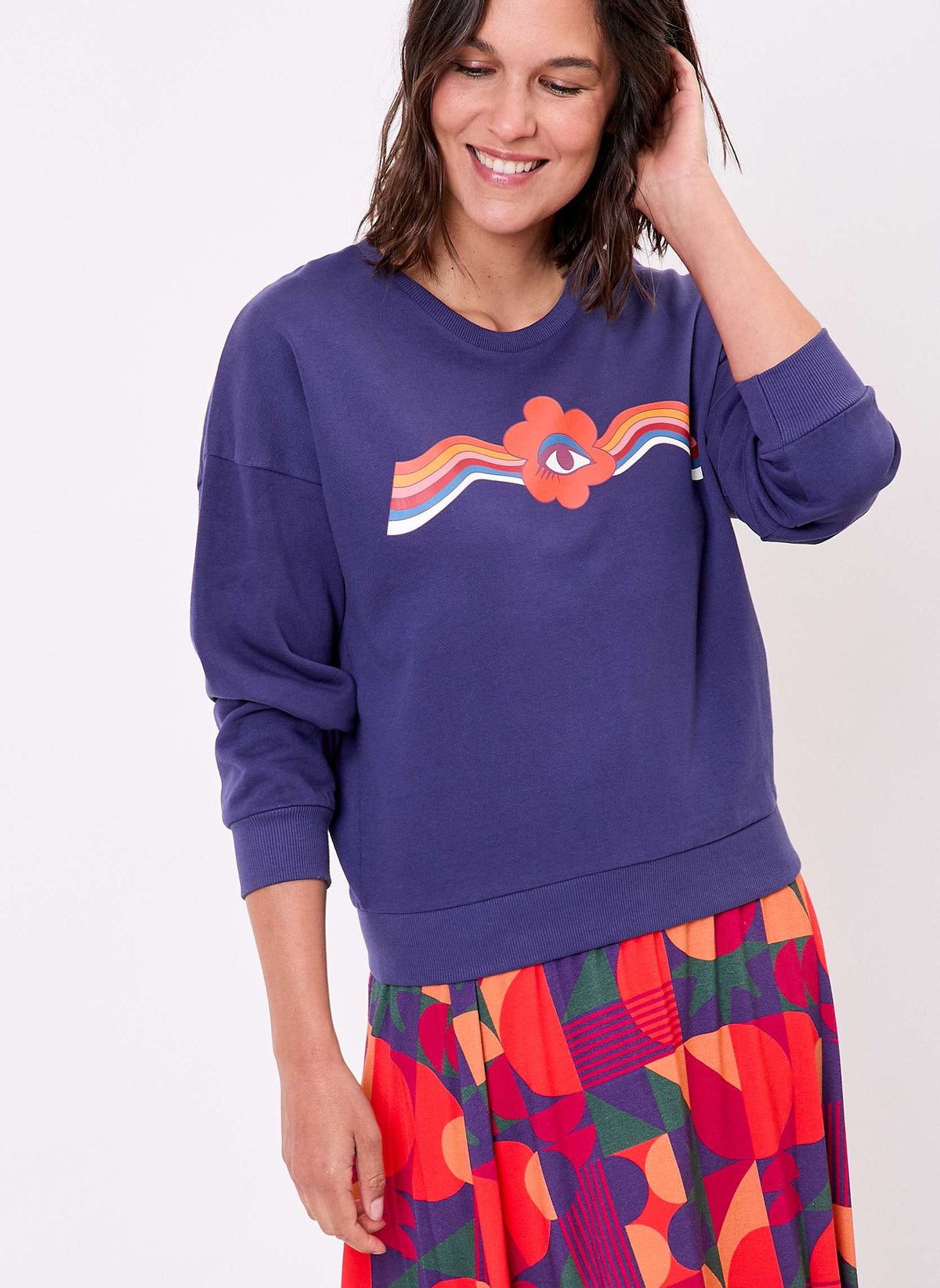 Sweat coton bio col rond PRUNE