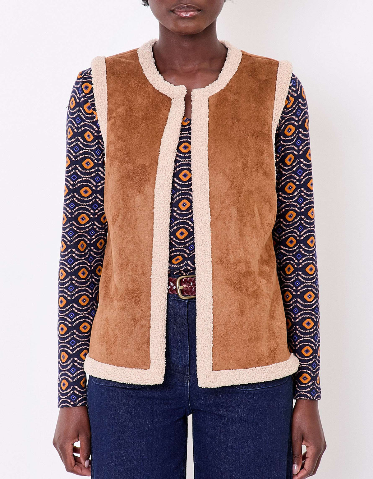 Gilet long sherpa sans manche réversible RISIA
