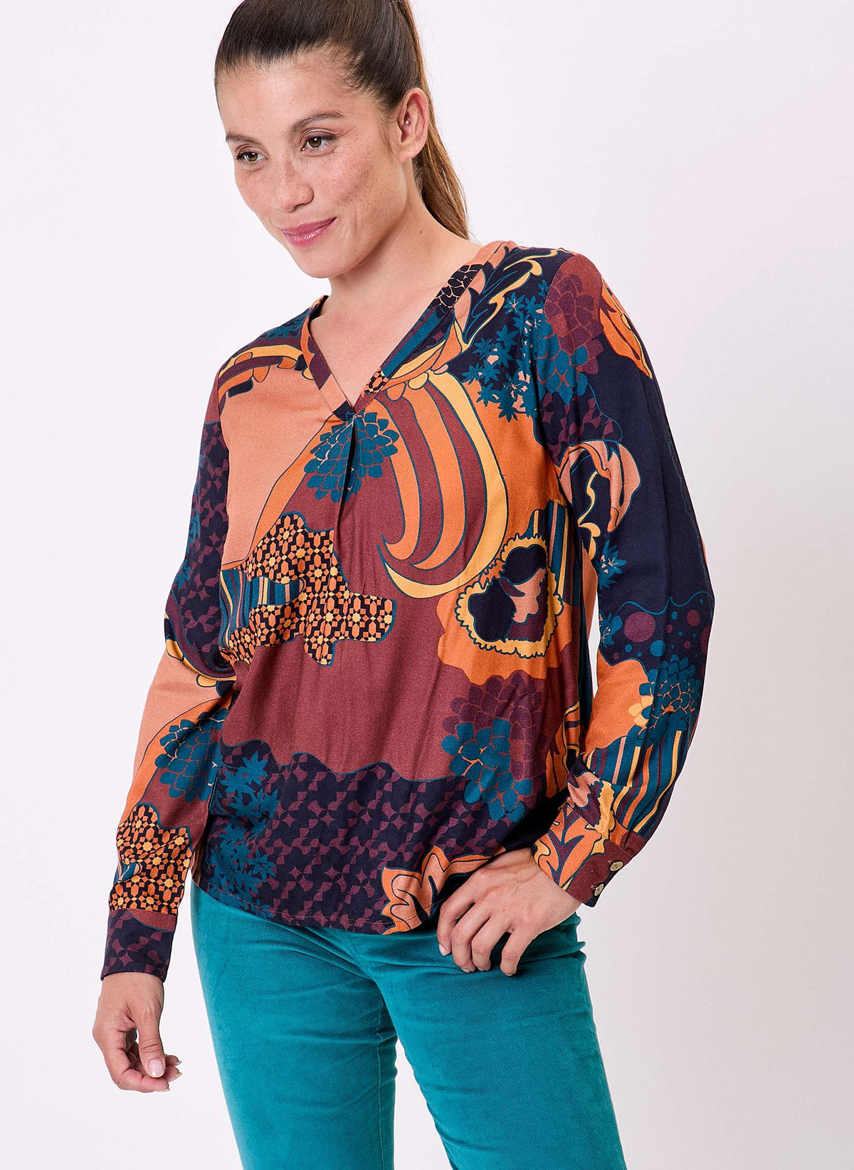 Blouse imprimée fluide évasée col V PALASI