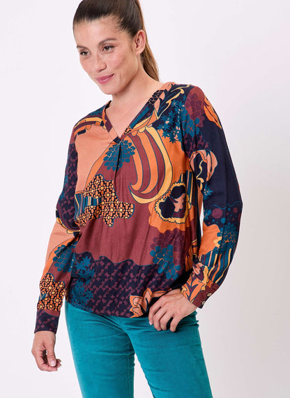 Blouse imprimée fluide évasée col V PALASI