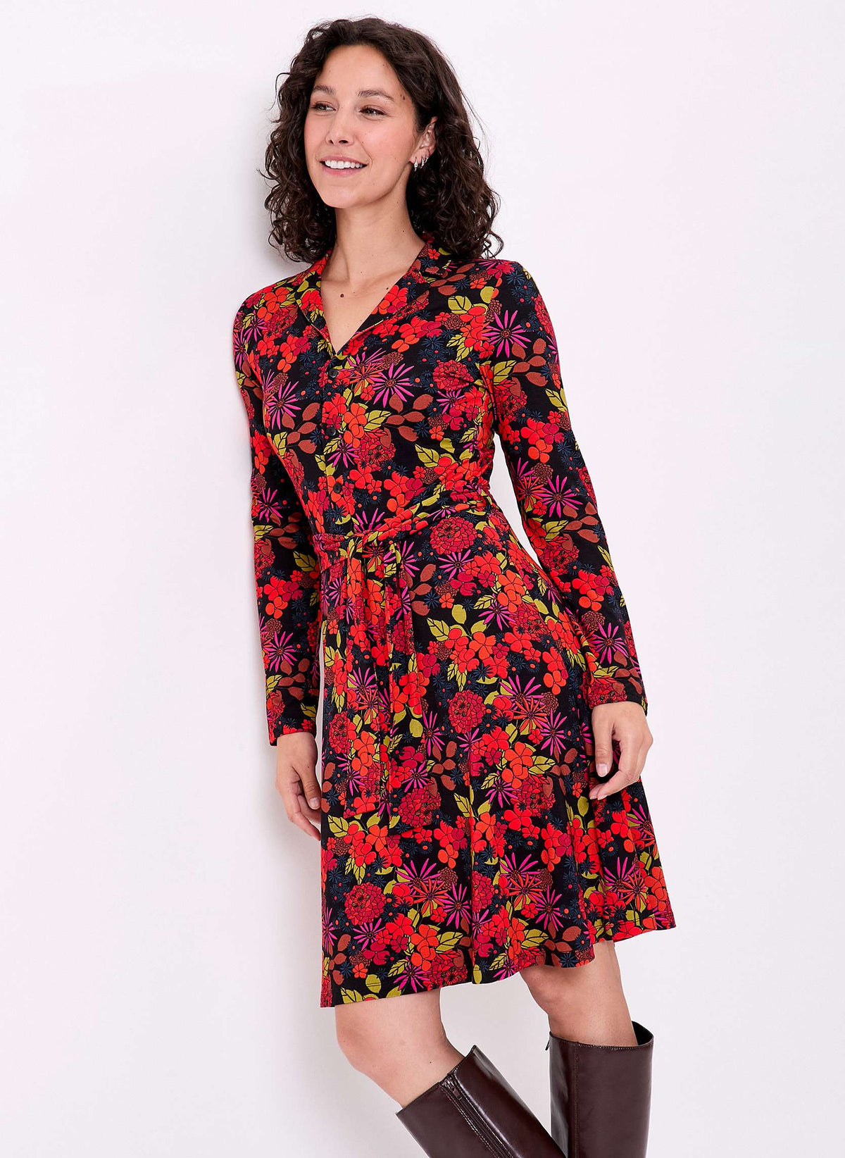 Robe imprimée maille fluide ceinturée EZONE