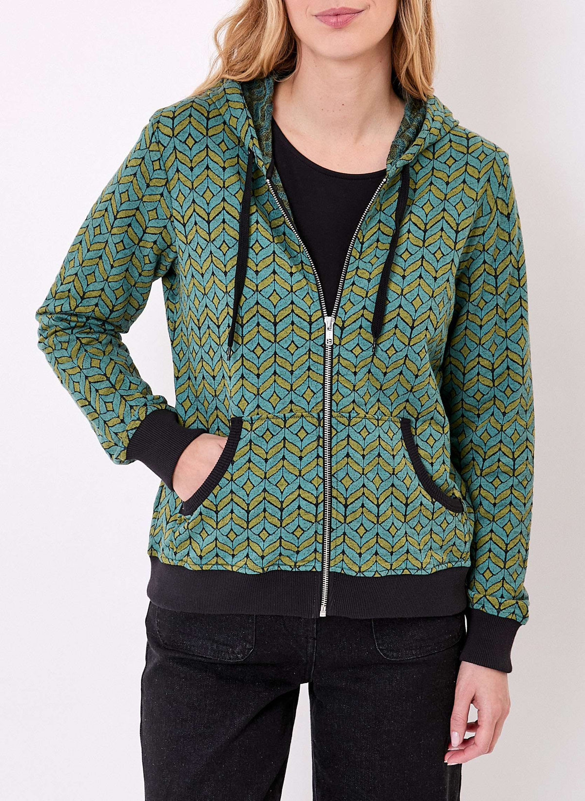 Sweat zippé maille jacquard YUMI