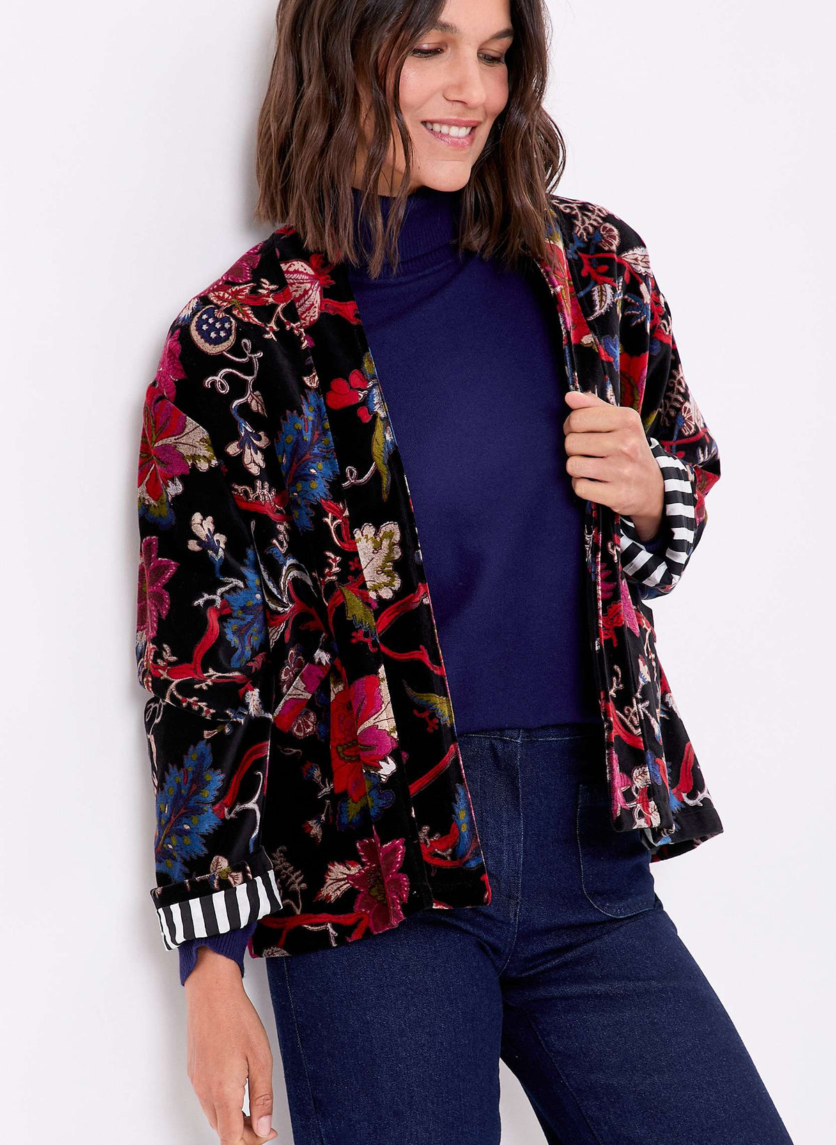 Veste Kimono velours imprimé indien DHARMA