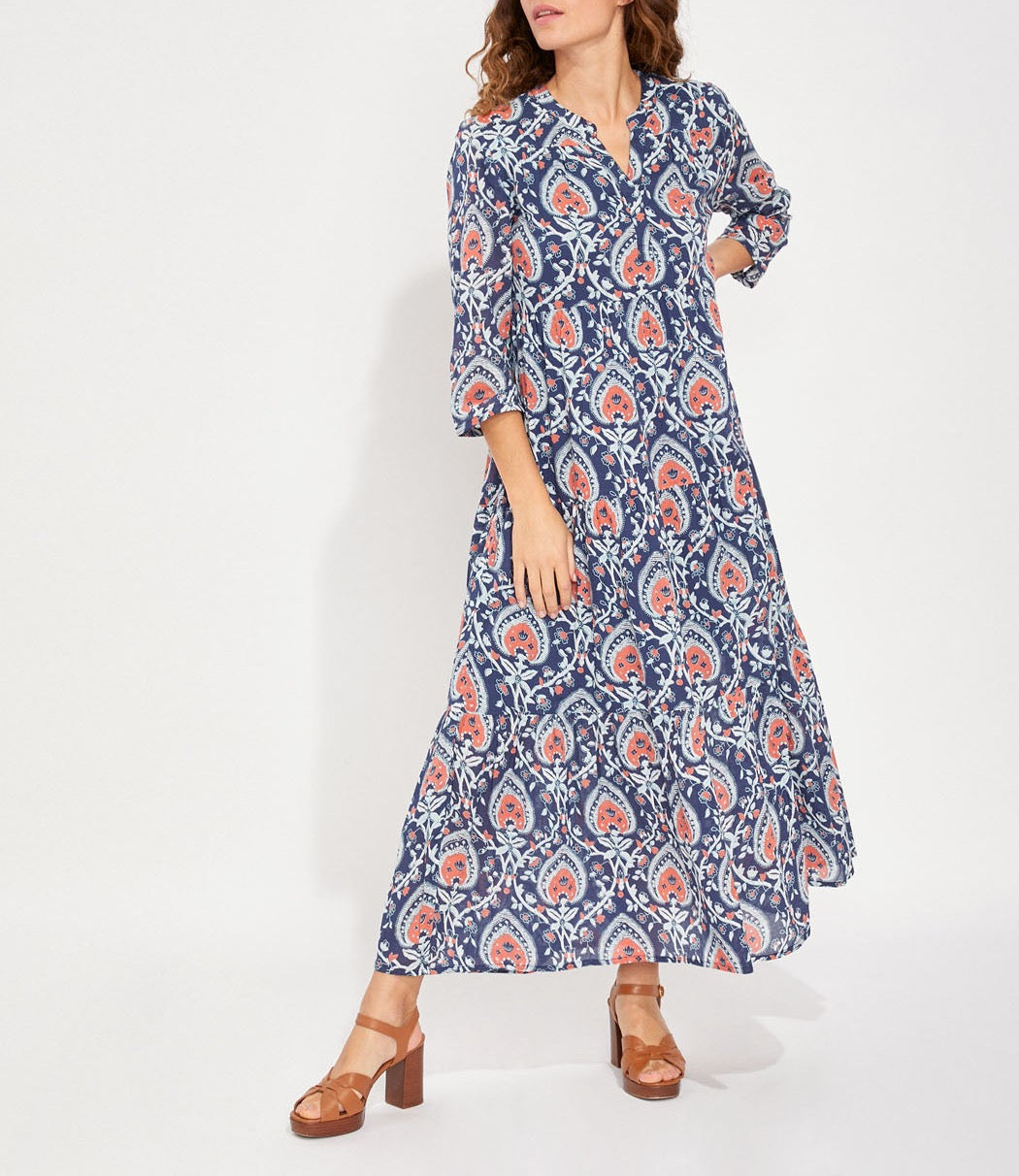Robe longue imprimée voile de coton bio esprit bohème CATALEYA