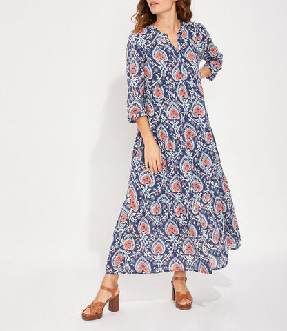 Robe longue imprimée voile de coton bio esprit bohème CATALEYA