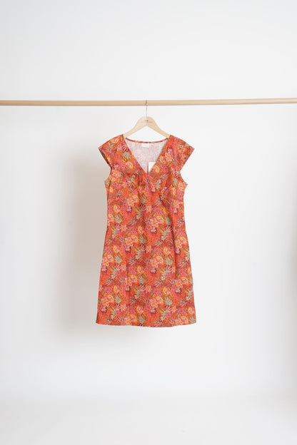 Robe coton imprimé col V sans manche OJANY