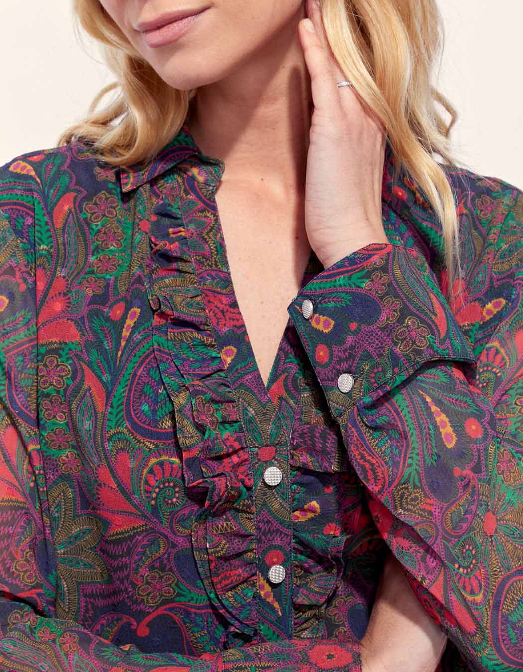Blouse fluide imprimée col volanté KATI