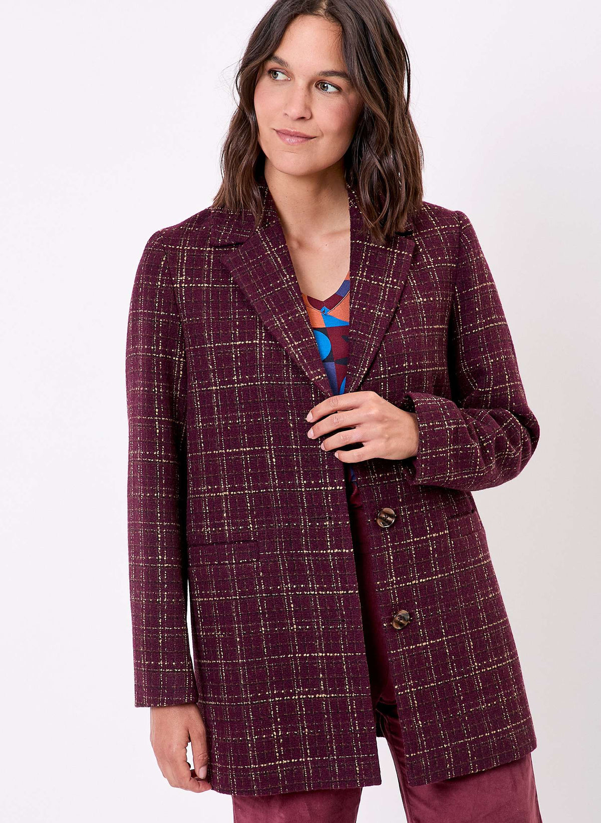 Manteau droit à carreaux AUDREY