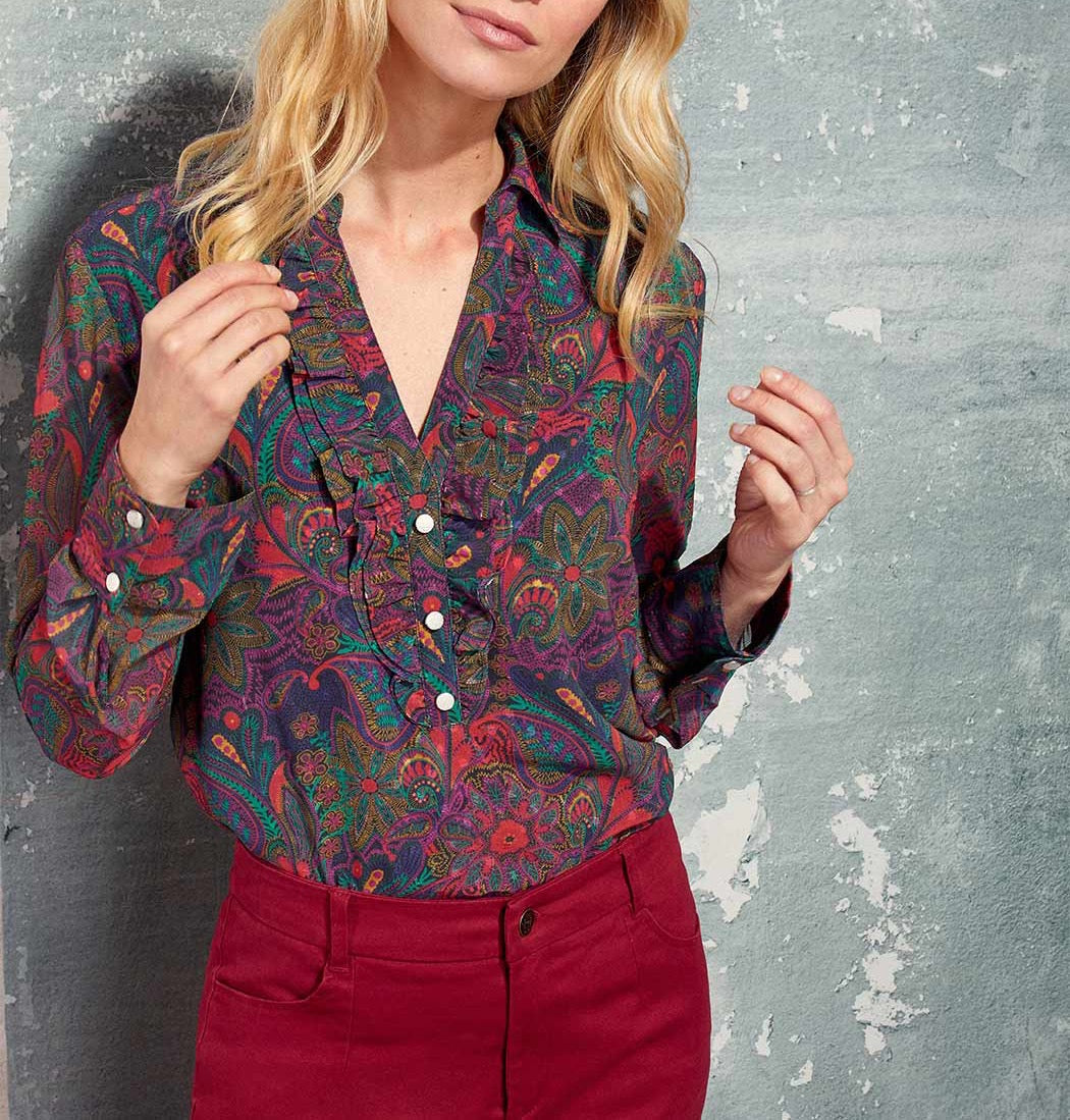 Blouse fluide imprimée col volanté KATI