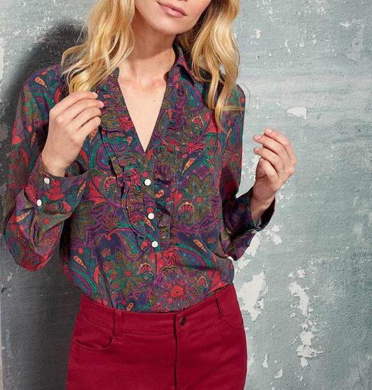 Blouse fluide imprimée col volanté KATI
