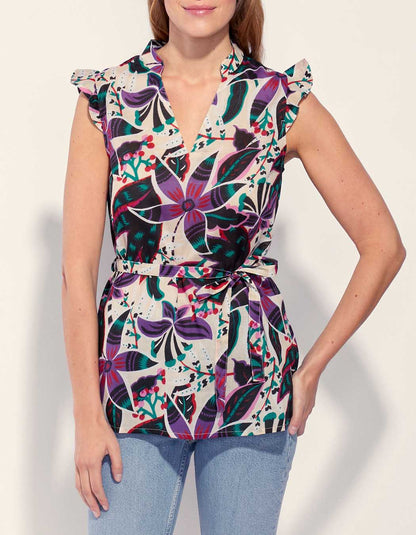 Blouse imprimée sans manche coton bio ARCELIO