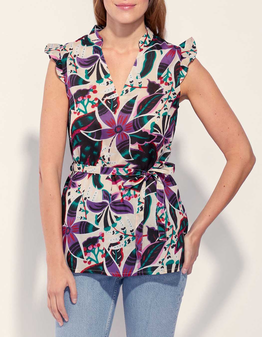 Blouse imprimée sans manche coton bio ARCELIO