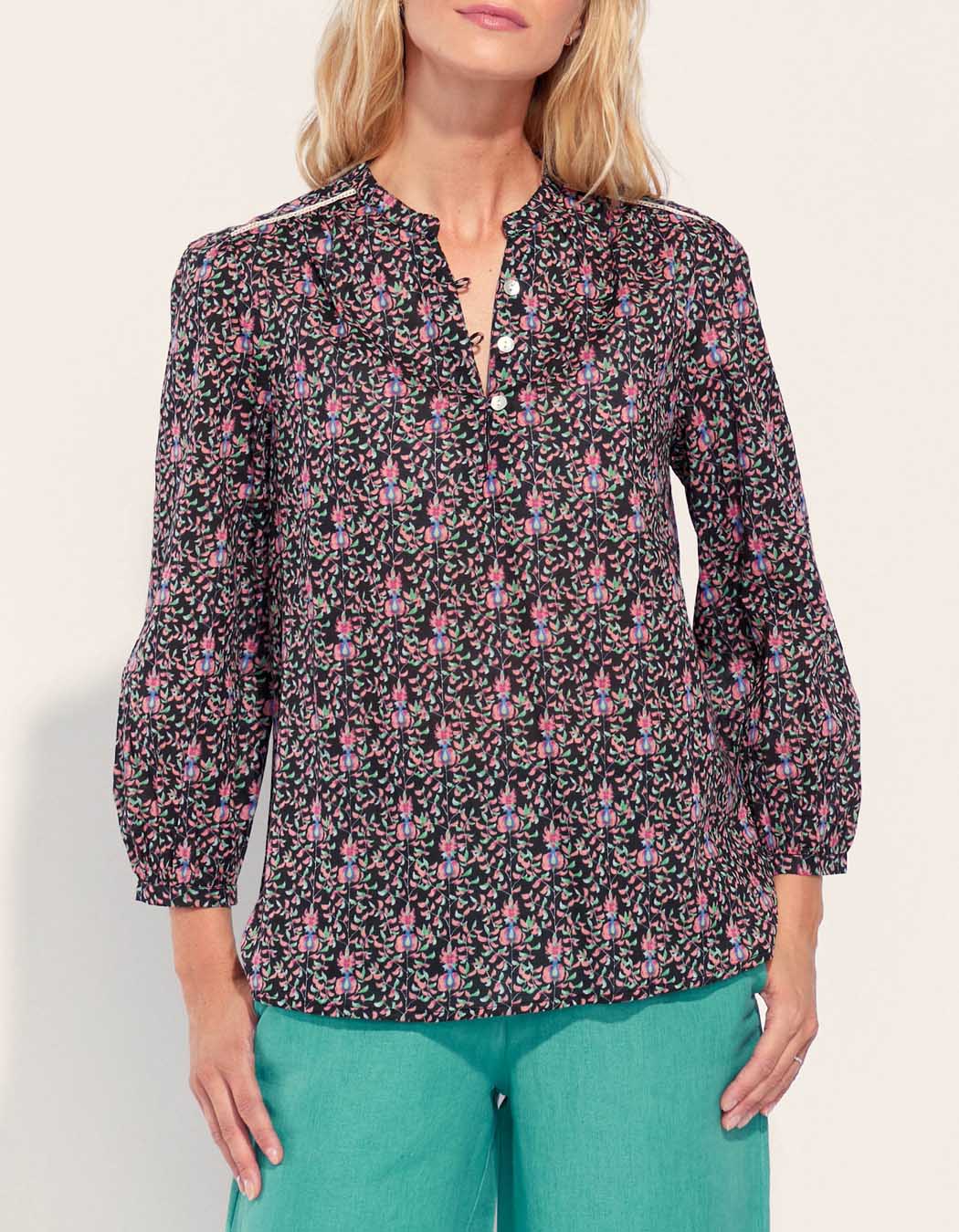 Blouse imprimée coton bio col tunisien RENATA
