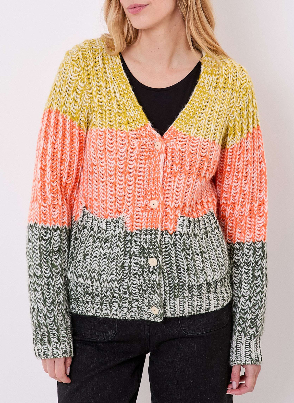 Gilet grosse maille chinée rayures PATORI