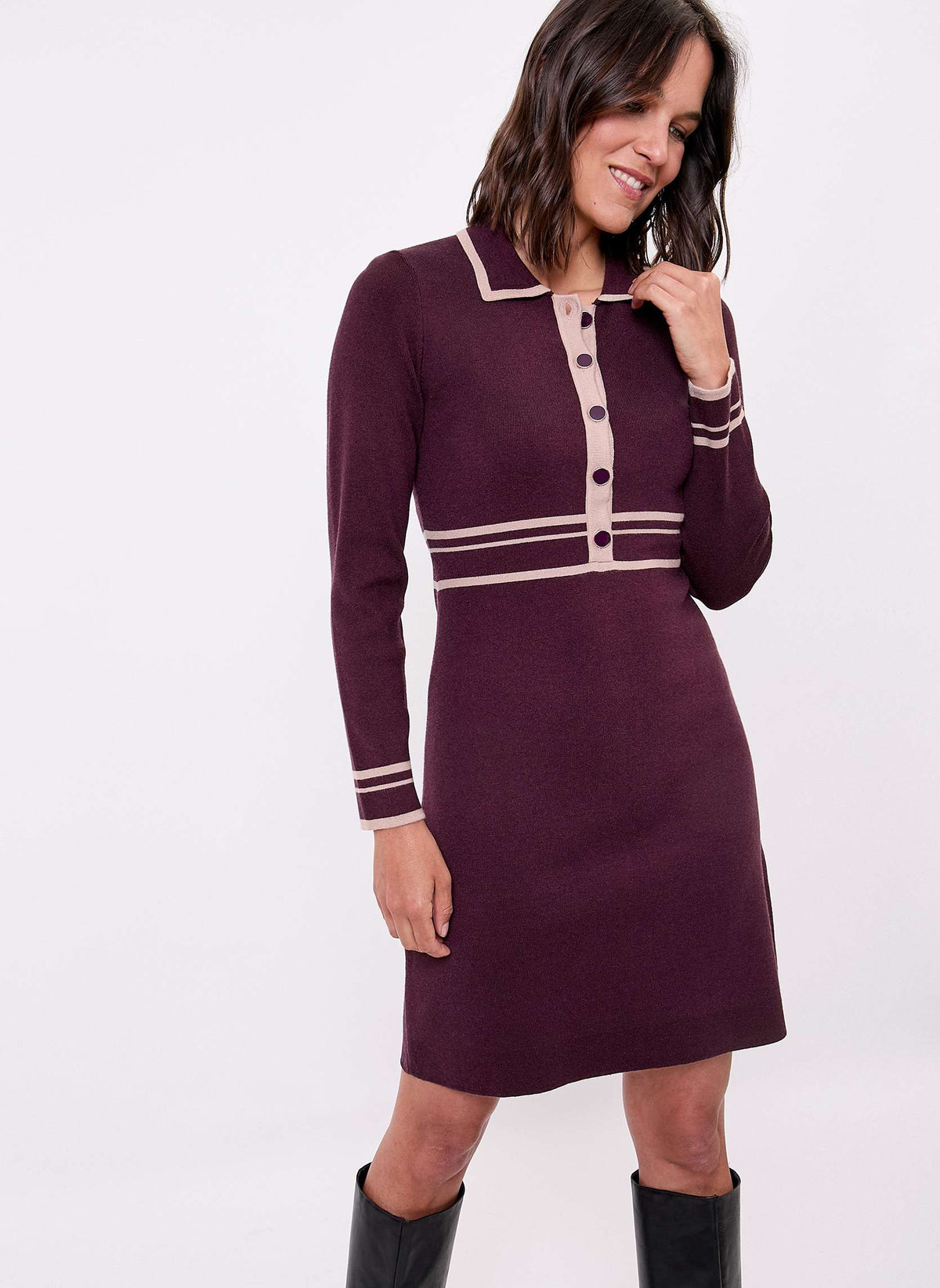 Robe maille compacte col chemisier MARGAUX