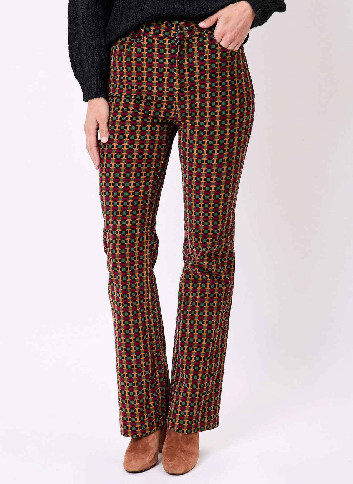 Pantalon flare velours imprimé côtelé LULU