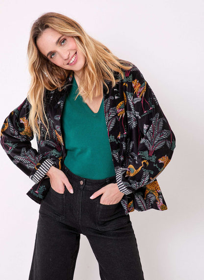 Veste Kimono velours imprimé indien DHARMA
