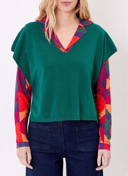 Pull maille sans manche col V SATINKA