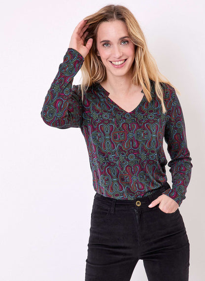 T-shirt imprimé fluide col V maille ORVAR
