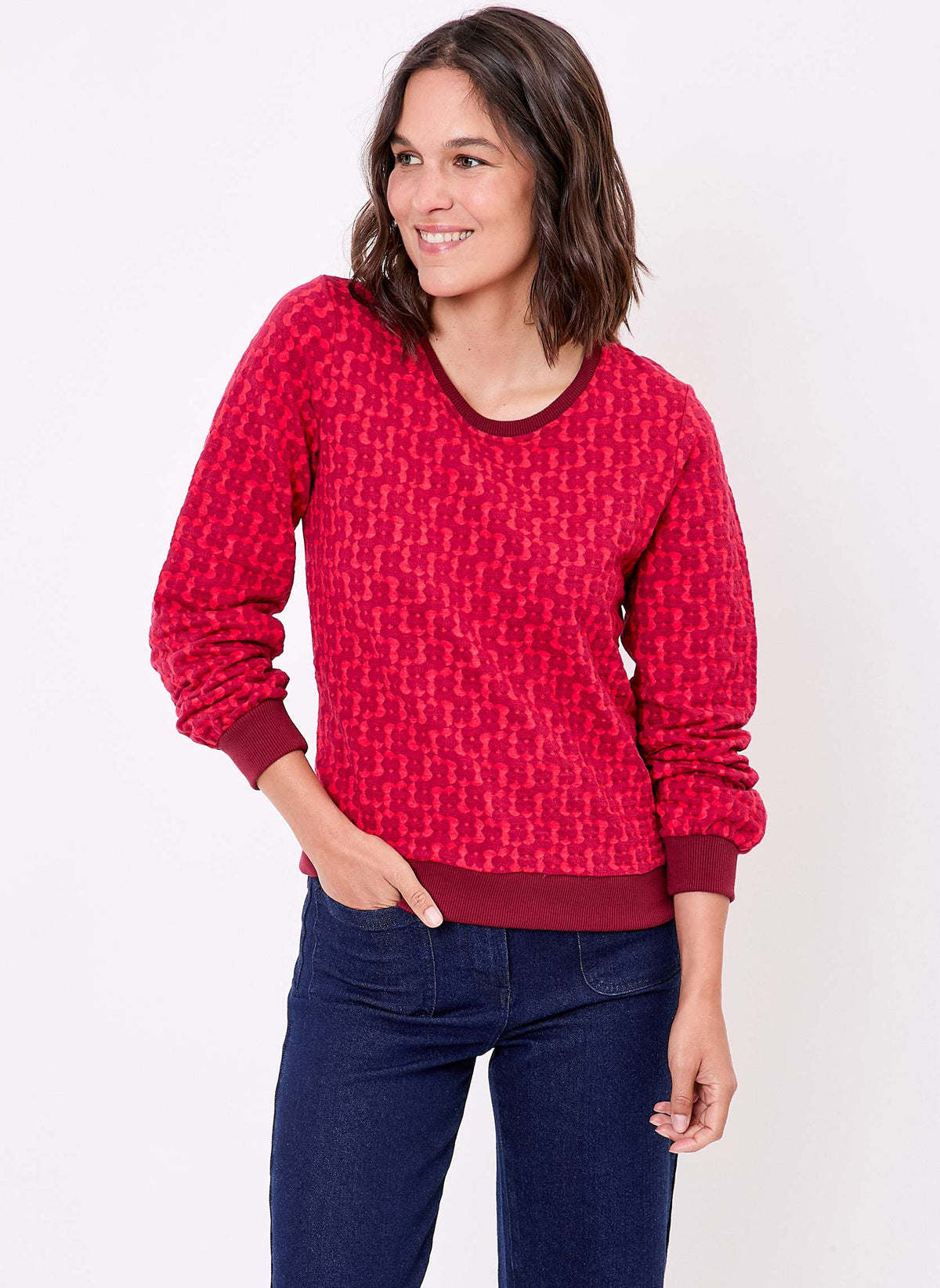Sweat col rond maille jacquard bio BASILIE
