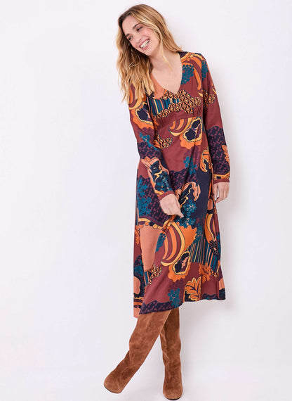 Robe midi fluide imprimée col V LAMANA