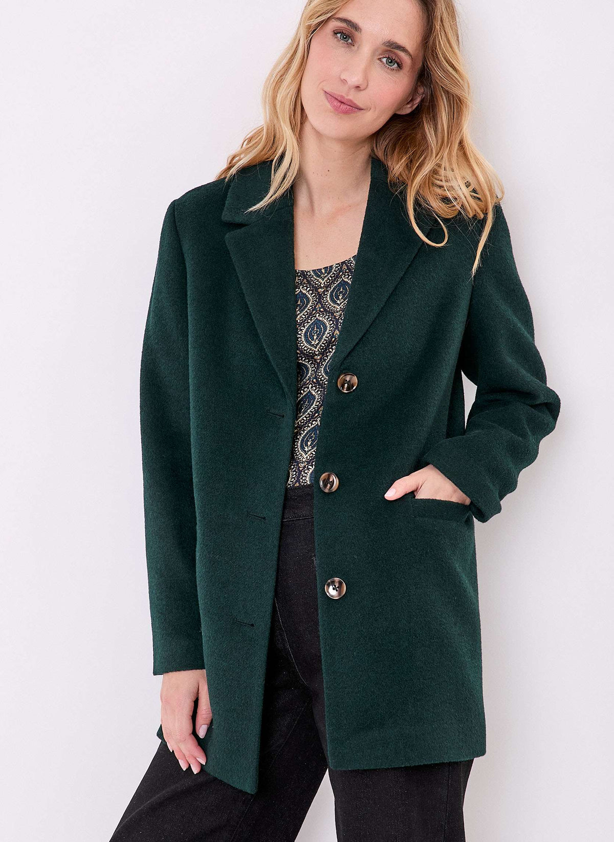 Manteau droit lainage uni AUDREY