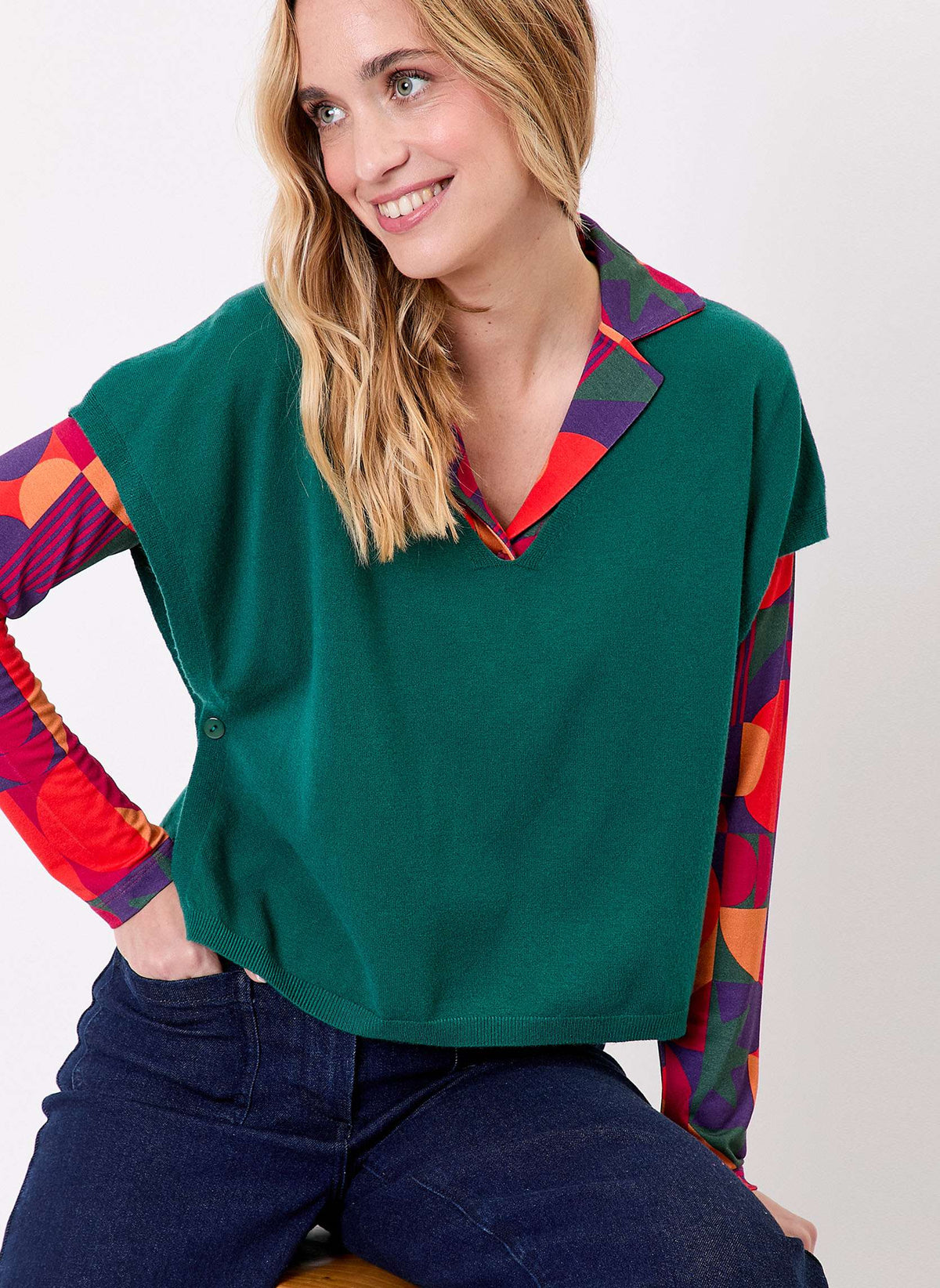 Pull maille sans manche col V SATINKA