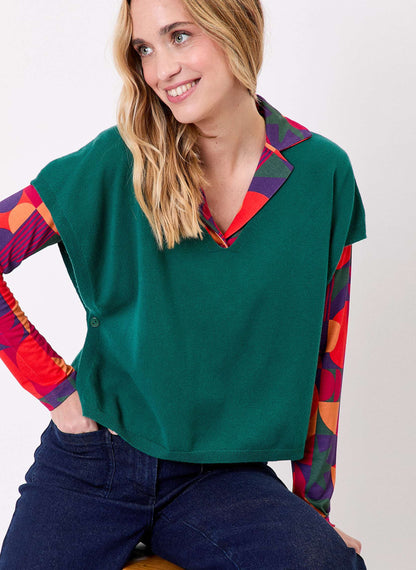 Pull maille sans manche col V SATINKA