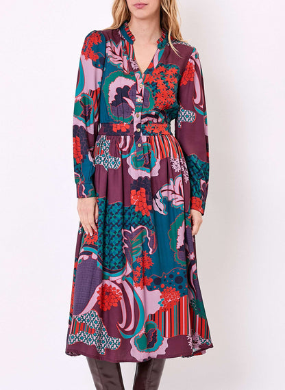 Robe midi fluide évasée imprimée URIKO
