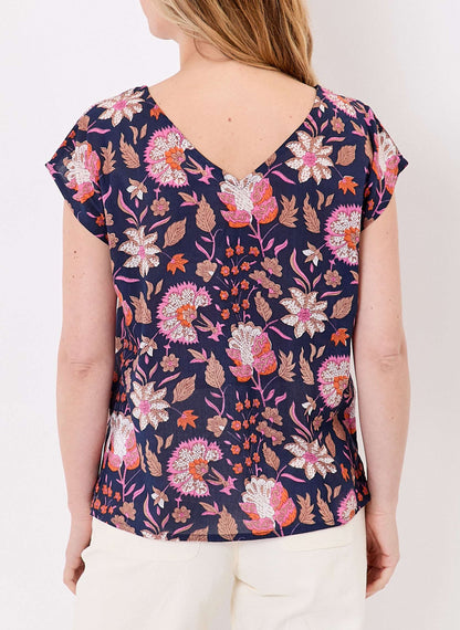 Top imprimé voile de coton bio col V CACIA