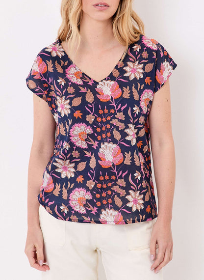 Top imprimé voile de coton bio col V CACIA