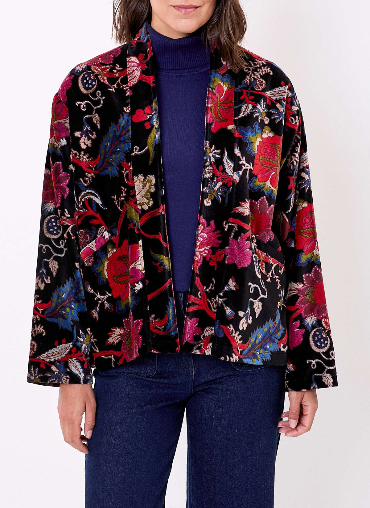 Veste Kimono velours imprimé indien DHARMA
